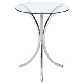 Coaster Home Furnishings - Eloise - Glass and Metal - 18-Inch Round Glass Top Contemporary Side Table with Curved Frame and Plastic Glides - Living Room - Chrome - 902869