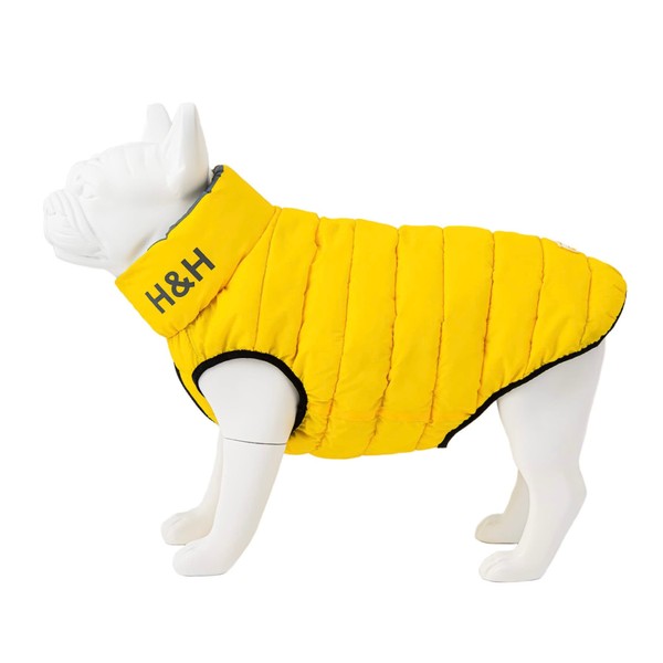 HUGO & HUDSON Dog Puffer Jacket - Clothing & Accessories for Dogs Reversible Water Resistant Dog Coat with Collar Attachment Hole, Yellow & Grey - M40