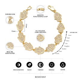 TRIPOD JEWELRY 18K or White Real Gold Plated Multi Evil Eye Hamsa Hand Bracelet Iced Out Good Luck Protection Fatima Anklet for Men Women(Custom Jewelry Pouch And Box Packing, Christmas Gift), 8.5