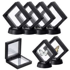 Pack of 4 Floating Frame Display Frame Coin Frame Coin Stand Presentation Stand Coin Stand with Base for Ring Necklace Bracelet Earring Coins Jewellery Orders 7 x 7 x 2 cm (Black)
