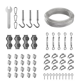SaferCCTV 59Pcs Sun Shade Sail Hardware Kit with 98FT Cable Wire Rope, Heavy Duty Stainless Steel Anti-Rust Hardware Kit for Triangle Rectangle Sun Shade Sail Installation for Outdoors Garden Patio