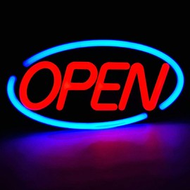 MaxLit- Oval Shaped LED Tube Neon Open Sign -Large Size -24'' X 12'' (Blue/Red)