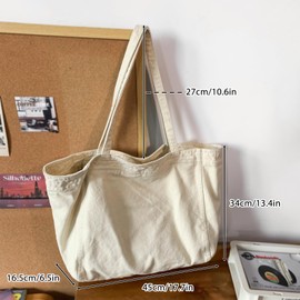 BOZIEE Denim / Canvas Bag Women's Shopper Large Women's Tote Bag Bag with Zip, Carry Bag Shopping Bag for School Work Office Travel Shopping Everyday, Canvas beige