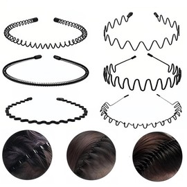 NASHRIO 6 Pieces Metal Hair Band for Women and Men, Multi-Style Black Elastic Wavy Spring Wave Hair Hoop Non-Slip Sports Hair Hoop Fashion Headwear Accessories (Style A)
