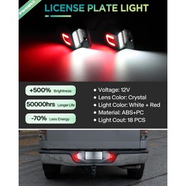 LED License Plate Lights for Toyota Tacoma 2005-2015, for Tundra 2000-2013, Clear Lens Pickup Truck Rear Bumper Number Plates Light LED White & Red U Shape Tag Lamp Assembly, Pack of 2