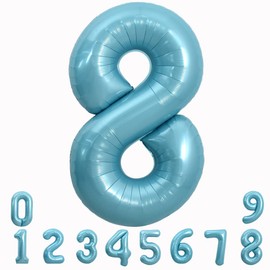 TONIFUL 40 Inch Light Blue Large Numbers Balloons 0-9, Number 8 Digital 8 Helium Balloons, Blue Foil Mylar Big Number Pastel Balloons for Birthday Party Anniversary Supplies Decorations