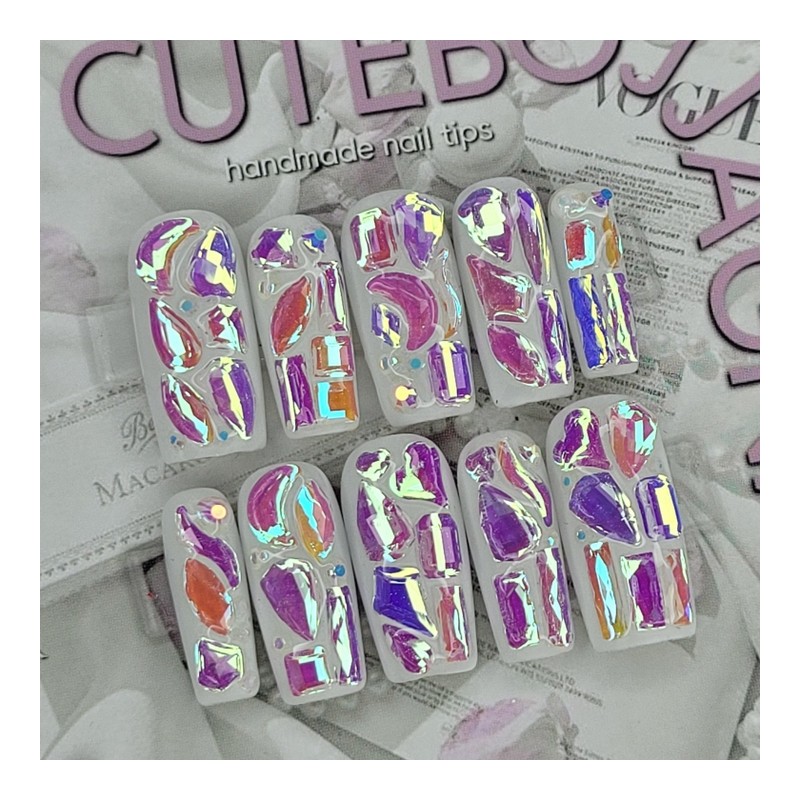 Completely full stone handmade nail tip pedi tip - Coffin