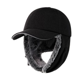 Gisdanchz Unisex Winter Baseball Cap Winter Hat with Ear Flaps - Fully Lined with Faux Fur, black