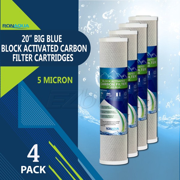4 pcs Big Blue CTO Carbon Block Water Filters 4.5" x 20" Whole House Cartridges