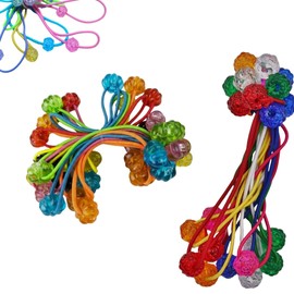 Kit 6 Pares de Bolitas para Cabello Niñas. Colorful Acrylic Bead Hair Ties. Ligas Elásticas con Cuentas Modelo Floral o Frutal Surtido. Accesorios de