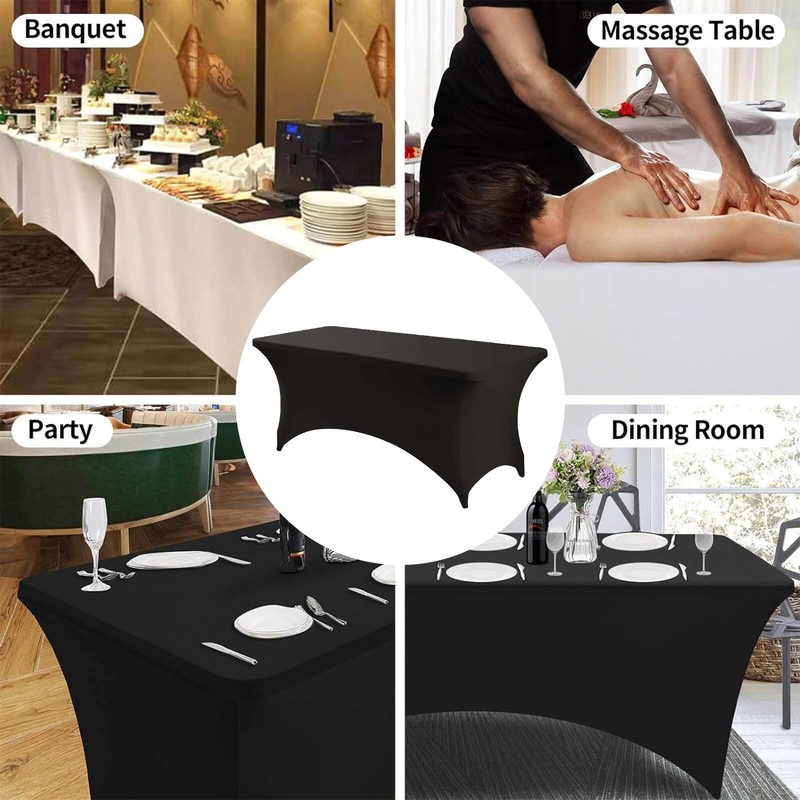 Stretchable Tablecloths,Black Spandex Fitted Tablecover 6ft Washable Stretch Spandex Table