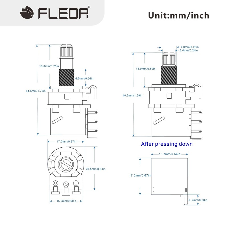 FLEOR B500K Push-Pull-Potentiometer Linear Taper Pots 15 mm kurze geteilte