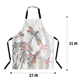 Xuwenz Flowers and Dragonfly Apron for Women Men, Adjustable Apron Cooking Kitchen Chef Apron for Home Kitchen, Baking Gardening BBQ, Coffee House, Restaurant