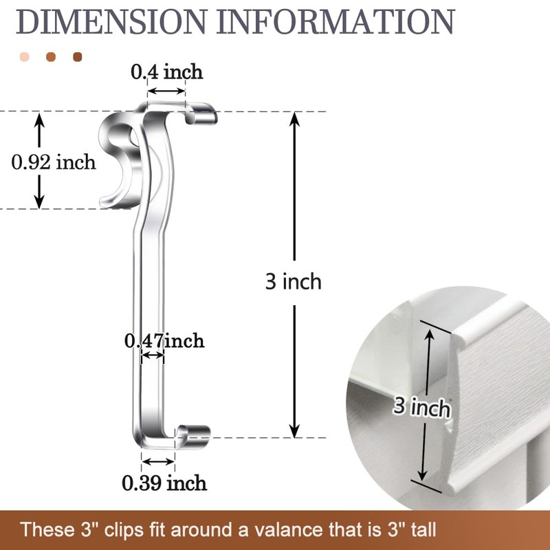 Valance Clips for Blinds - 3 Inch Clear Plastic Hidden