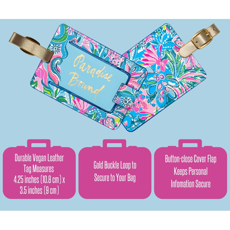 Lilly Pulitzer Leatherette Luggage Tag with Secure Strap, Colorful Suitcase