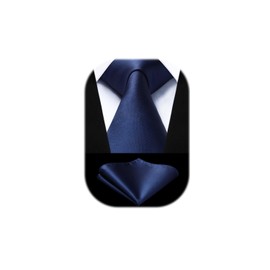Hisdern Tie for Men, Wedding Tie with Pocket, Square, Classic, Plaid Houndstooth Business Tie, with Handkerchief, Navy-2