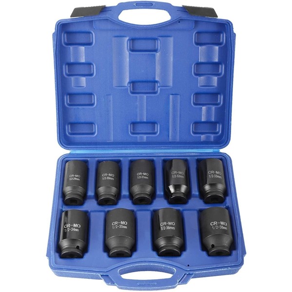8milelake 9pcs Deep Impact Socket Set 1/2" Drive 6Pt Metric