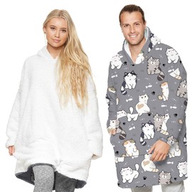 L&ieserram Oversized Oodie Blanket Hoodie Fluffy Fleece Hoodie Blanket for Women Men Kids Wearable Hooded Blanket with Big Pocket (Cats - Grey, One Size)