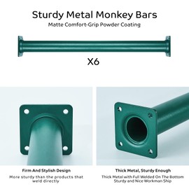 Purife Set of 6 Playground Accessories Monkey Bars for Backyard - Metal Ladder Rungs for Playset, Outdoor Playground Safety Climbing Handles - 16.5 inch, Green