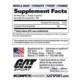 Bote Creatina Gat Creatina 1 Kg 200 Porciones Sin Sabor en Polvo