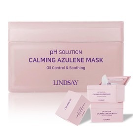 LINDSAY pH Solution Calming Azulene Mask, Oil Control & Moisture, Pack of 24, Sheet Mask, Skin Calming Protection, Oil Management Solution, Weak Acid, High Adhesion Sheet, Natural Fiber Cellulose,