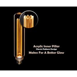 Next Glow Decorative LED Light Bulb E26 Medium Base, Laser-Cut Inner Pillar 3.5W, Dimmable T60 Style Glow, Beautiful Home Decor Lighting for Kitchen, Pendant Fixtures. (Amber)