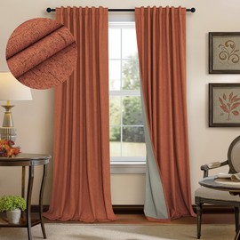 Pitalk Boho Blackout Curtains for Living Room Linen Textured Bohemian Vintage Mid Century Modern Farmhouse Curtains for Bedroom 90 Inch Length 2 Panel Rust Terracotta Colored Long Drapes Dusty Orange