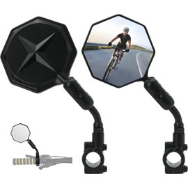 SHEJISI Espejo de bicicleta, 2 piezas de soporte para manubrio de espejo de bicicleta, aleación de aluminio, espejo retrovisor de bicicleta HD ajustable 360°, antiimpacto/antiexplosión