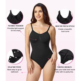 BRABIC Women's Backless Shapewear Bodysuit Tummy control Thong Seamless Body Shaper Sleeveless Compression Tanks Tops (Black, Medium)