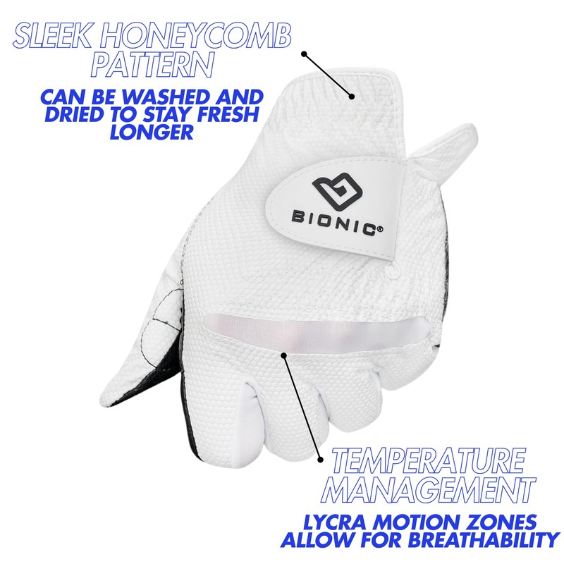 BIONIC Mens Relaxgrip® 2.0 Golf Glove - White/Black - M