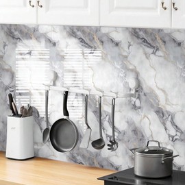 LVSHI 20pcs Marble Peel and Stick Waterproof PVC Shower Wall Panels Bathroom Backsplash Tile Stick on Wall for Bedoom, Kitchen 11.8"x11.8" (Gray and White with Gold,19.4 Sq.Ft.)