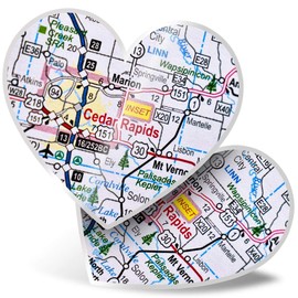 2 x Heart Vinyl Stickers 15 cm - Cedar Rapids Iowa America USA Travel Map 44547