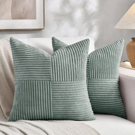 FDTERN Set of 2 Grey Blue Corduroy Cushion Covers, 40 x 40 cm, Soft Modern Decorative Cushion Covers, Sofa Cushion, Boho Decoration for Sofa, Bedroom, Living Room, Balcony