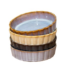 Set Of 4 Reactive Glaze Round Oven Dishes Ceramic Dark Mix Tapas Serving Bowls