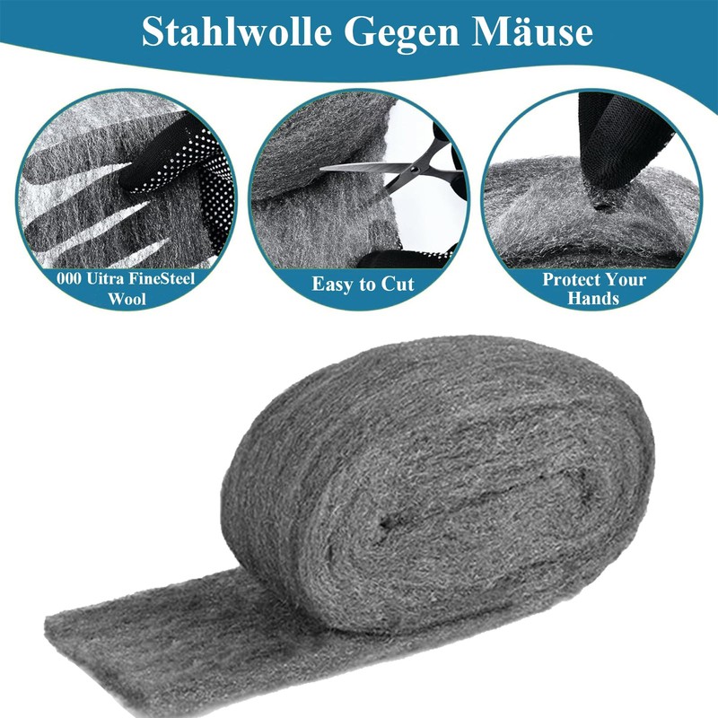Oenothera 4 Pieces Steel Wool Mice, 15M Ultra Fine 000