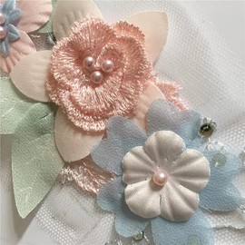 Yulakes Neckline, Lace Collar, Lace Trim, Lace Applique, Three-Dimensional Flower Applique Imitation Pearl Lace Collar Embroidery, DIY Tulle Lace Collar Decoration, Clothing Applique (A)