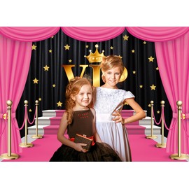 INRUI VIP Pink Carpet Curtain Photography Backdrop Glittering with Brilliant Stars Pink Gold Stage Backdrops for Studio Props Graduation Wedding Birthday Party Decoration (7x5FT)