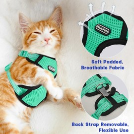 Cat Harness for Walking, Escape Proof Cat Harness and Leash Set with Reflective Strip, Adjustable Cat Leash Breathable Soft Vest for Small to Large Cats, Green, M