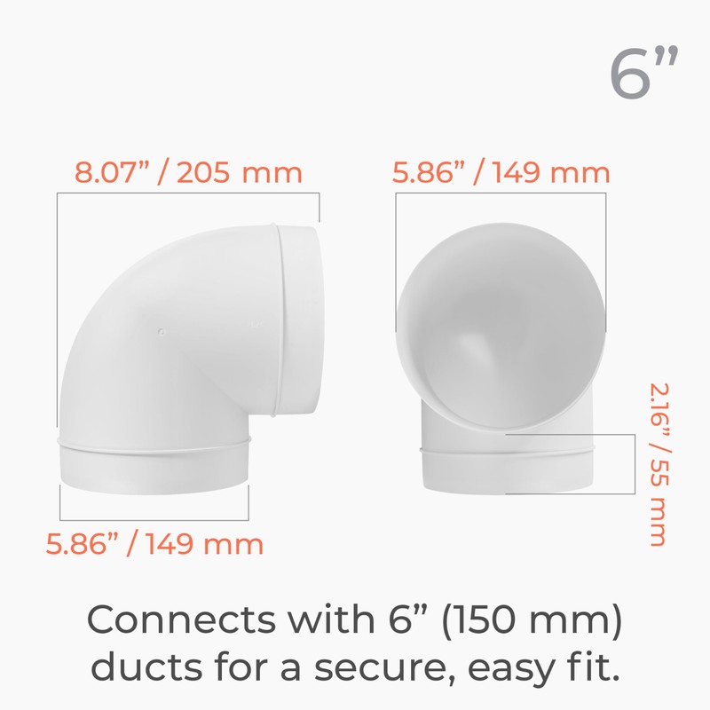 HVAC OV 6” Inch Round Duct Elbow 90 Degree for