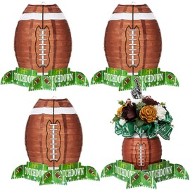 Mudder 4 Pcs Football Paper Lantern Sports Fan Party Decor Table Centerpiece Decoration Set Soccerball Game Lantern with Stand Pieces for Game Day Tailgates Stadium Party Supply,12 Inches (Brown)