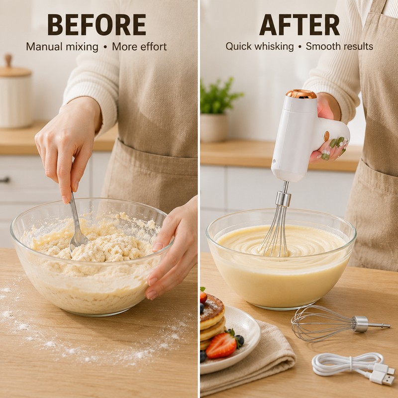 Cordless Hand Mixer for Kitchen Prep – Rechargeable Electric Whisk