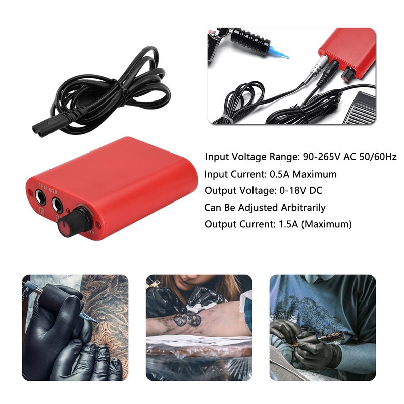Rotary Tattoo Machine Kit Complete Professional Red Power Supply Silver