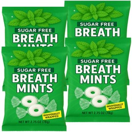 Sugar Free Wintergreen Breath Mints Hard Candy 4 Bags (2.75 oz Each) - Individually Wrapped, Refreshing Fresh Taste