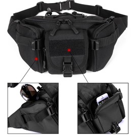 ZHIERNA Tactical Waist Bag Tactical Military Style Bum Bag Men's Molle System Belt Bag Waterproof for Outdoor Running Travel Hiking Cycling Camping Trekking, black