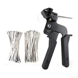Cozyel Cable Tie Gun with 200Pcs Stainless Steel Metal Cable Zip Ties Kit, Tensioning Cutter Metal Zip Tie Tool Kit, Zip Tie Tool Exhaust Strap Wrap Coated Cable Tie for Stainless Steel Cable Ties