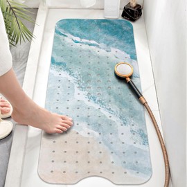 Ocean Beach Bathtub Mat Non Slip Shower Mat Extra Long Anti Slip Bath Mats for Tub with Suction Cups and Drain Holes