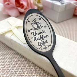 Personalisierter Kaffeelöffel – Dekorativer Löffel mit Graviertem Kaffeetassen-Design, Wählbare Größen und Farben, elegant Geschenk für Kaffeeliebhaber