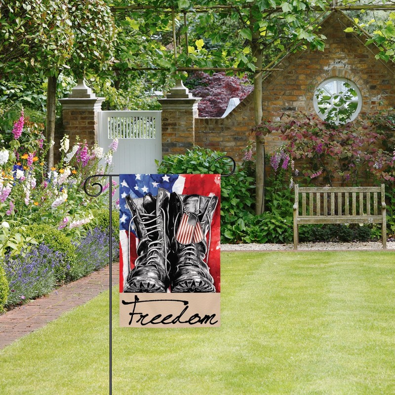 Independence Day Garden Flag Freedom Boots 12x18 Inch Double Sided