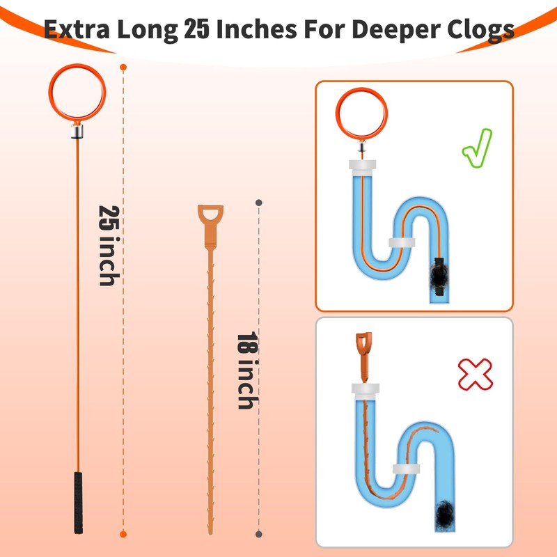 TONKI 25 Inch Drain Snake Hair Clog Remover Tool, 6