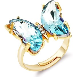 BONJOULRY Crystal Butterfly Ring Animal Butterflies Birthstone Pendant Crystal Wedding Birthday Gift Jewelry 3 Color Chois Adjustable Send Velvet Bag (Blue)